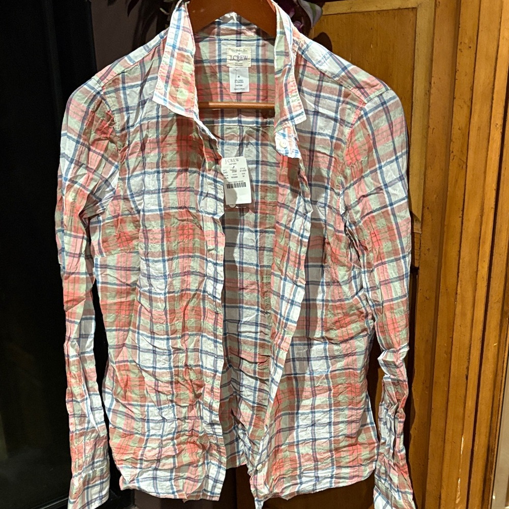 J. Crew Pink and Blue Plaid Madras Shirt